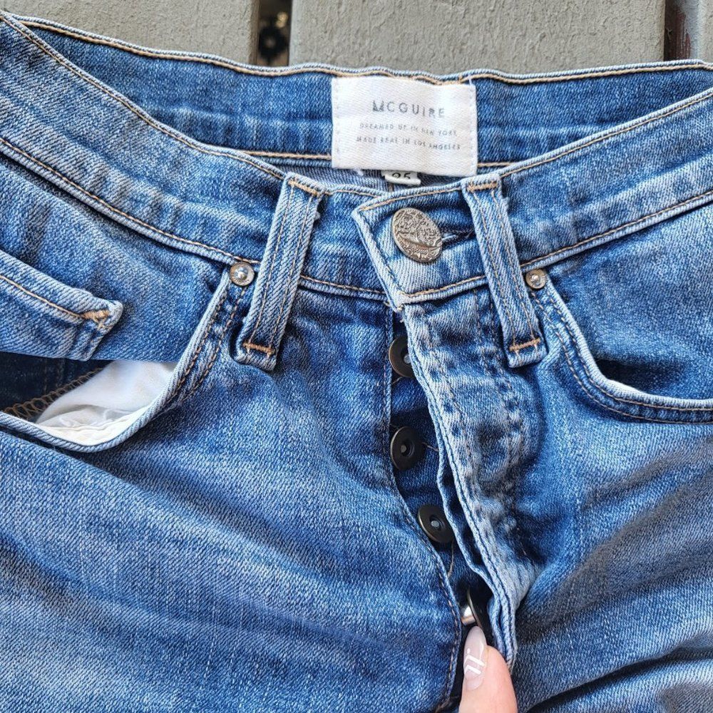 Mcguire Cutoff Shorts Distressed Button Fly Denim Medium Wash Blue Size 25 - Picture 4 of 6